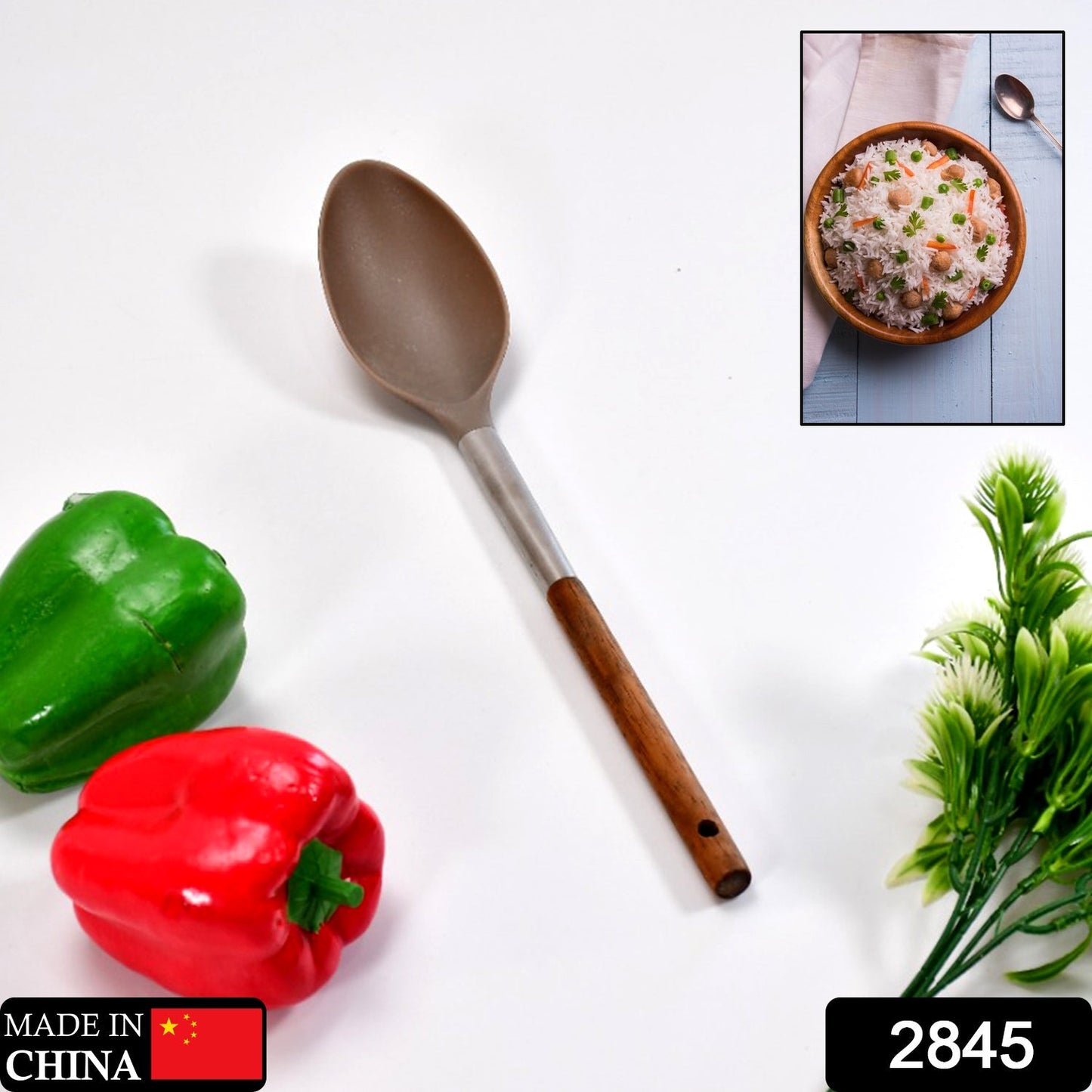 2845 Plastic Kitchen Wooden Handle Hand Held Safe Anti-rust Washable Reusable Cookware Indoor Cooking Tools DeoDap