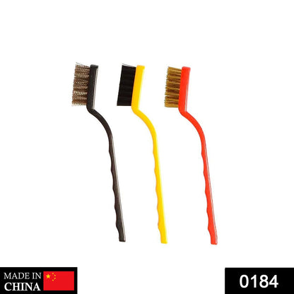 184 -3 Pc Mini Wire Brush Set (Brass, Nylon, Stainless Steel Bristles) JK Trends