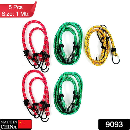 9093 High strength elastic bungee, knee cord cables, luggage tying rope with hooks. (set of 5pc with 1Meter length) DeoDap