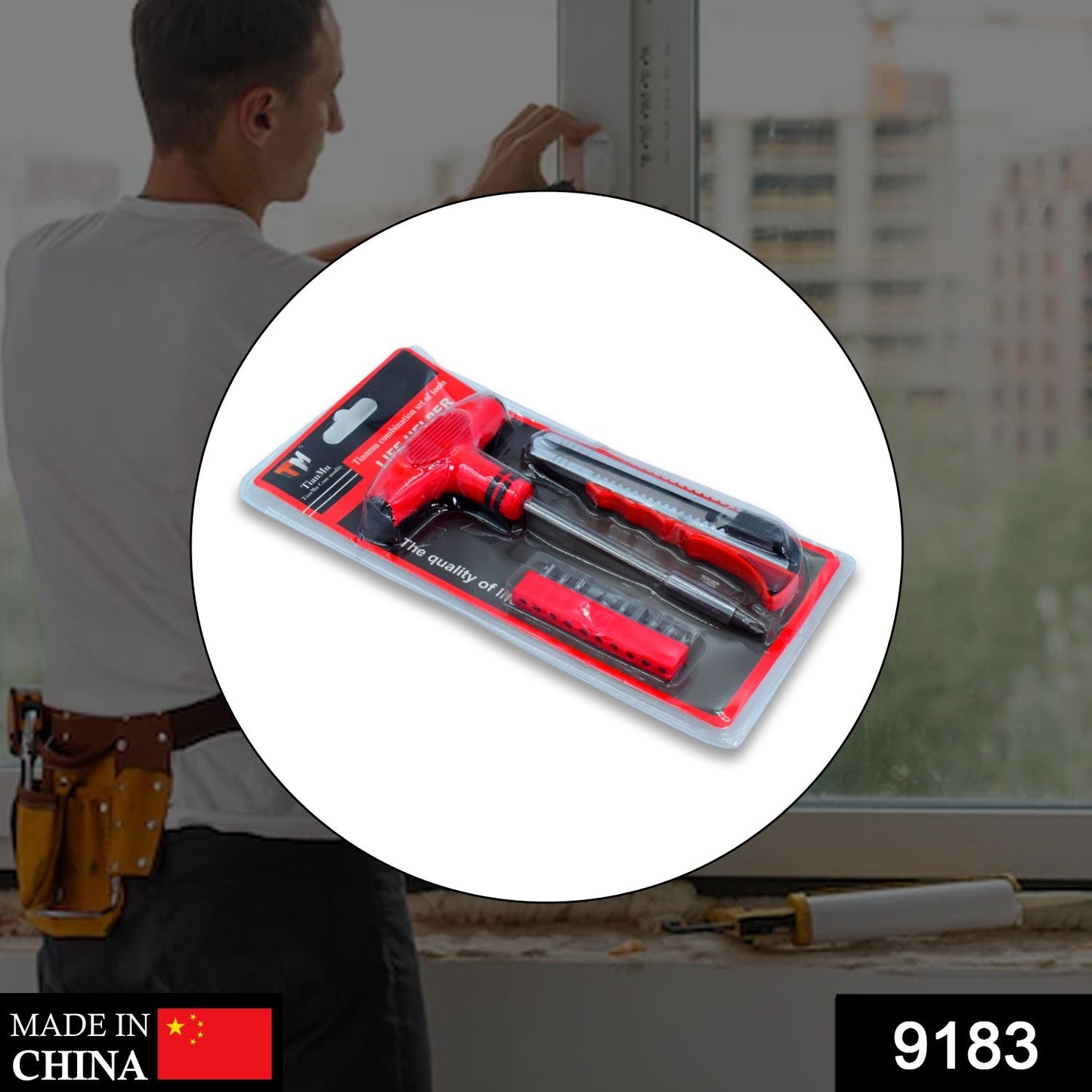 9183 T-shaped screw driver with 10 Screwdriver bits and cutter DeoDap