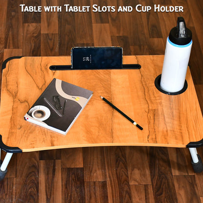 4990 Laptop Table Foldable Portable Notebook Bed Lap Desk Tray Stand Reading Holder with Coffee Cup Slot for Breakfast, Reading & Movie Watching. DeoDap