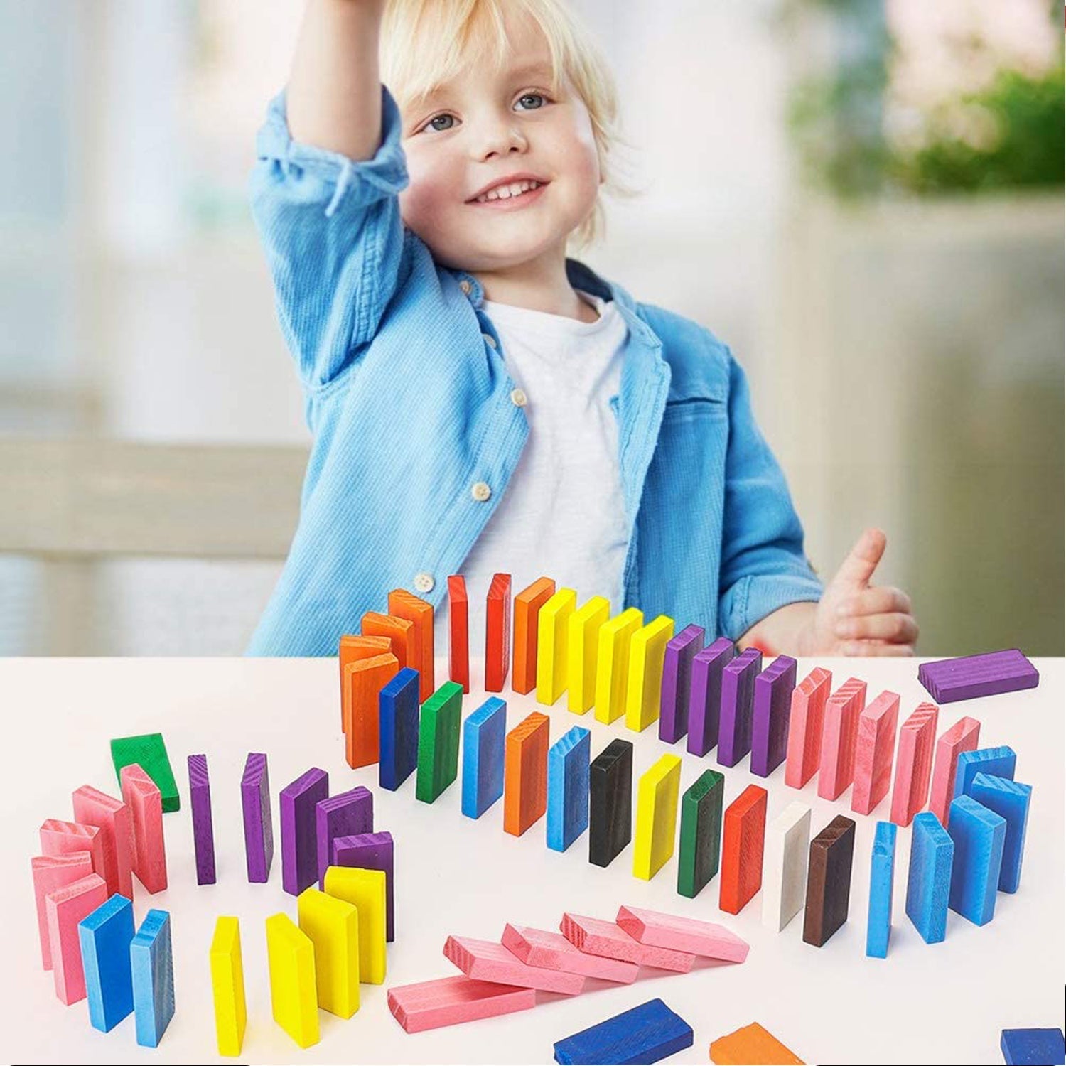 4439 120Pc Dominoes Blocks Set Multicolor Wooden Toy Building Indoor Game Toy. DeoDap