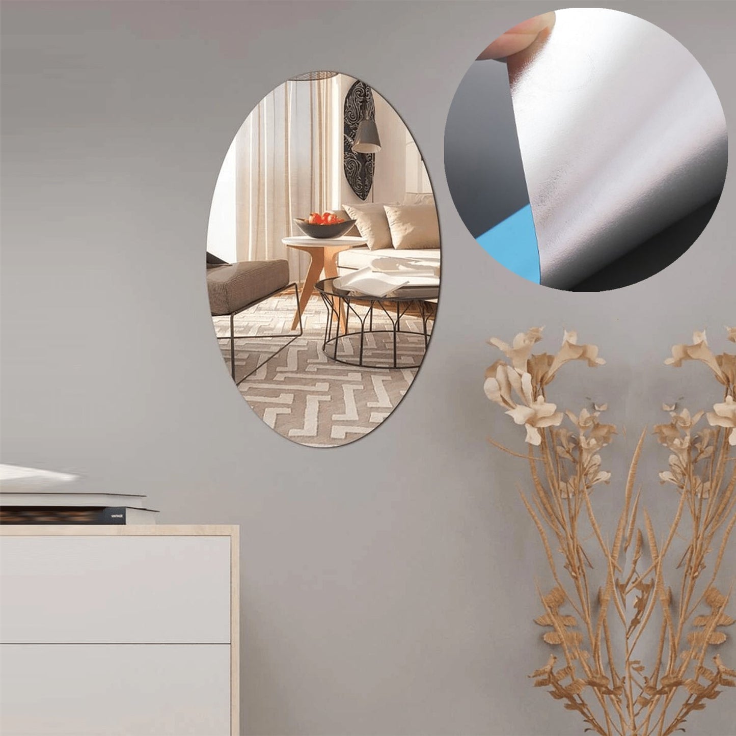 1795 Oval Shape 3D Mirror Sticker used in all kinds of household and official purposes as a sticker etc. DeoDap