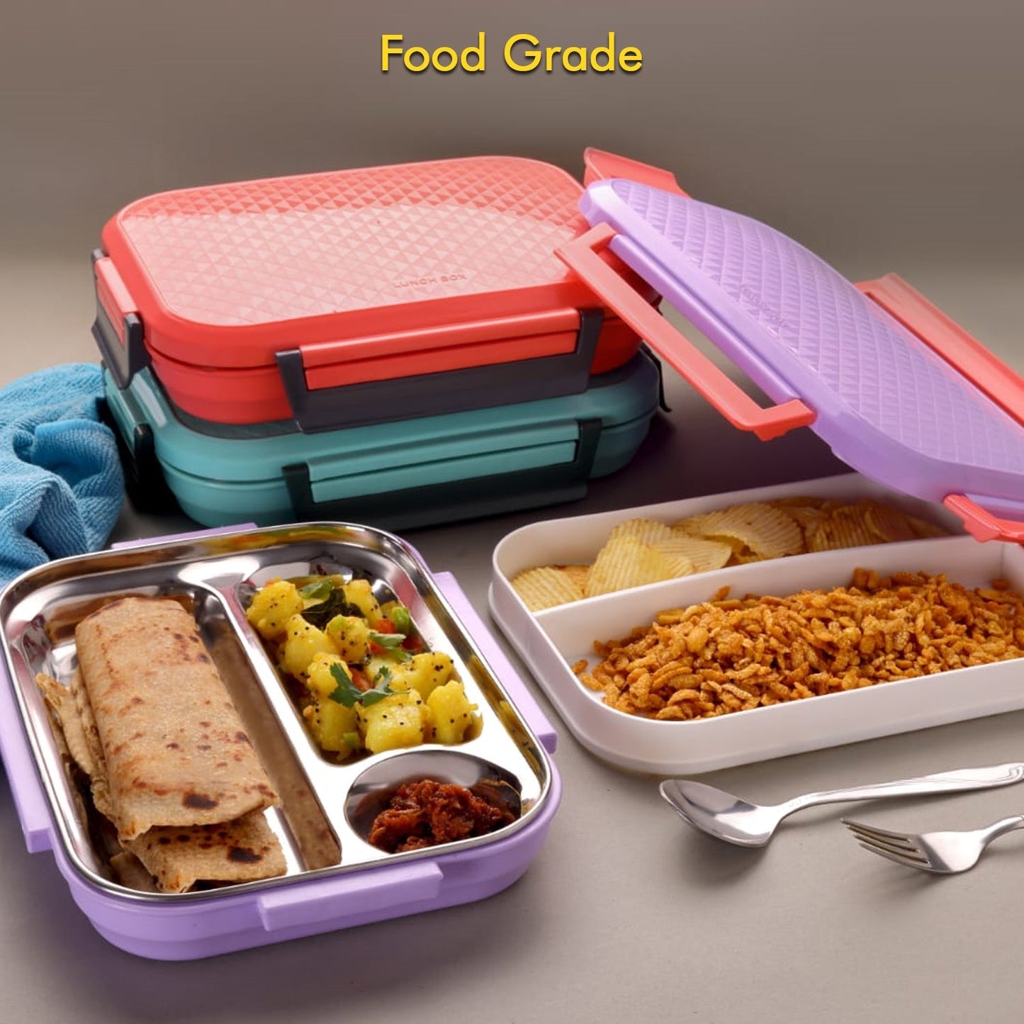5365 Lunch Box Plastic with steel plate, small lunch box High Quality Box For Kids School Customized Plastic Lunch Box for Girls & Boy JK Trends