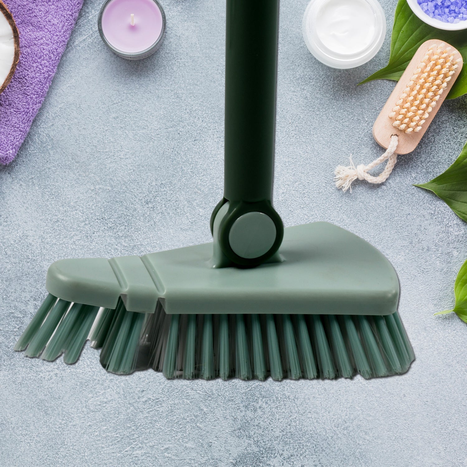 7878 Retractable Long Handle rotatable Floor Brush, with Sturdy Rotating Head, with Removable Triangular Head Cleaning Brush, Suitable for Home Bathroom and Kitchen. JK Trends