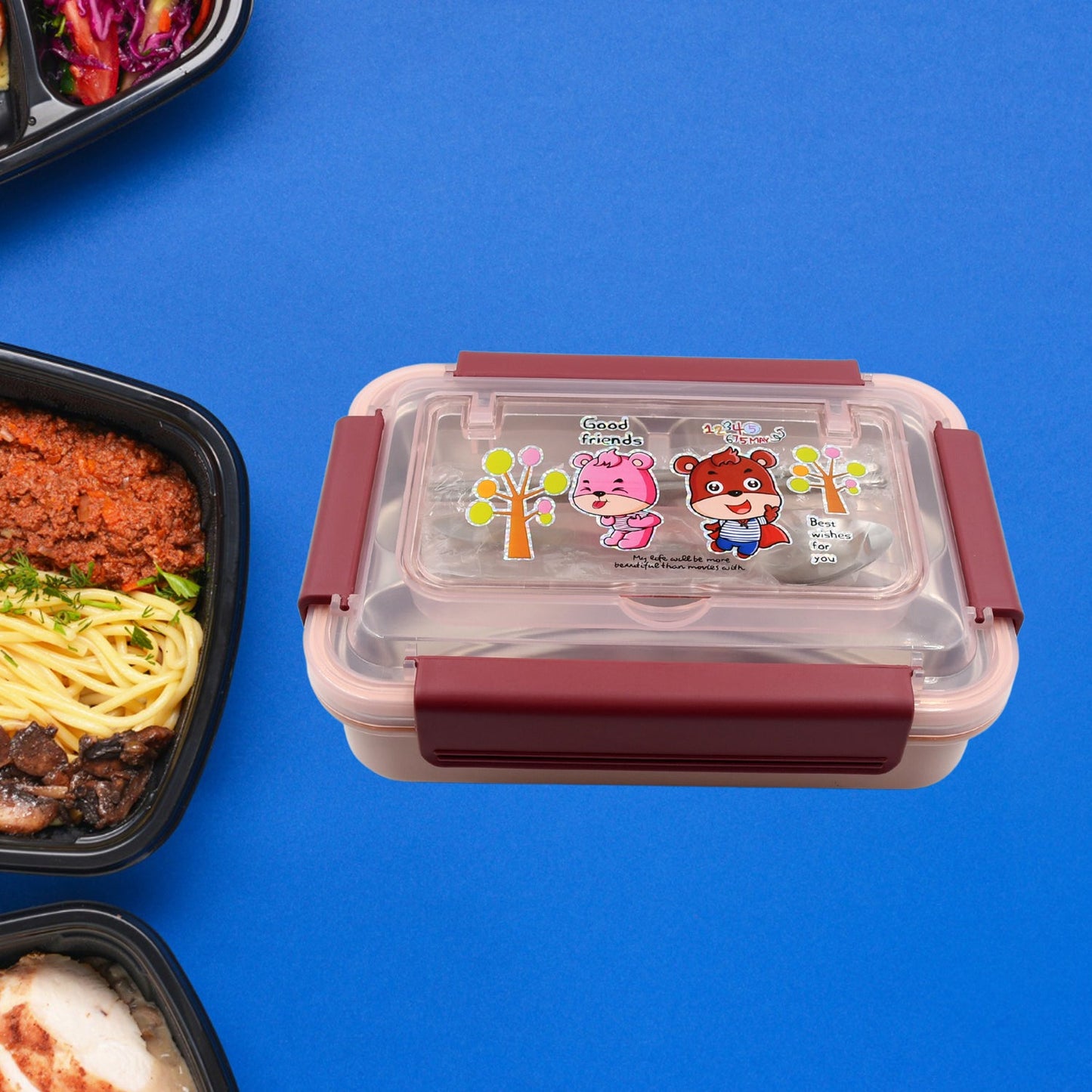 5954 Food‑Safe Materials Kids Lunch Box With steel  Spoon & chopsticks Compartment is Designed Made of 304 Stainless Steel Easy to Clean for School for Camping for Work for Home, Office