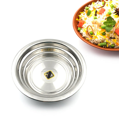 3348 Multipurpose Stainless Steel Bowl/ Plate Stainless Steel Snacks Serving Bowl/Plate| Set of 1 Small Bowl/Plate| 20 cm| Design Steel Plate| Steel Deep Plate Breakfast Serving Plate| Steel Halwa Plate For  Kitchen Tool (1 Pc)