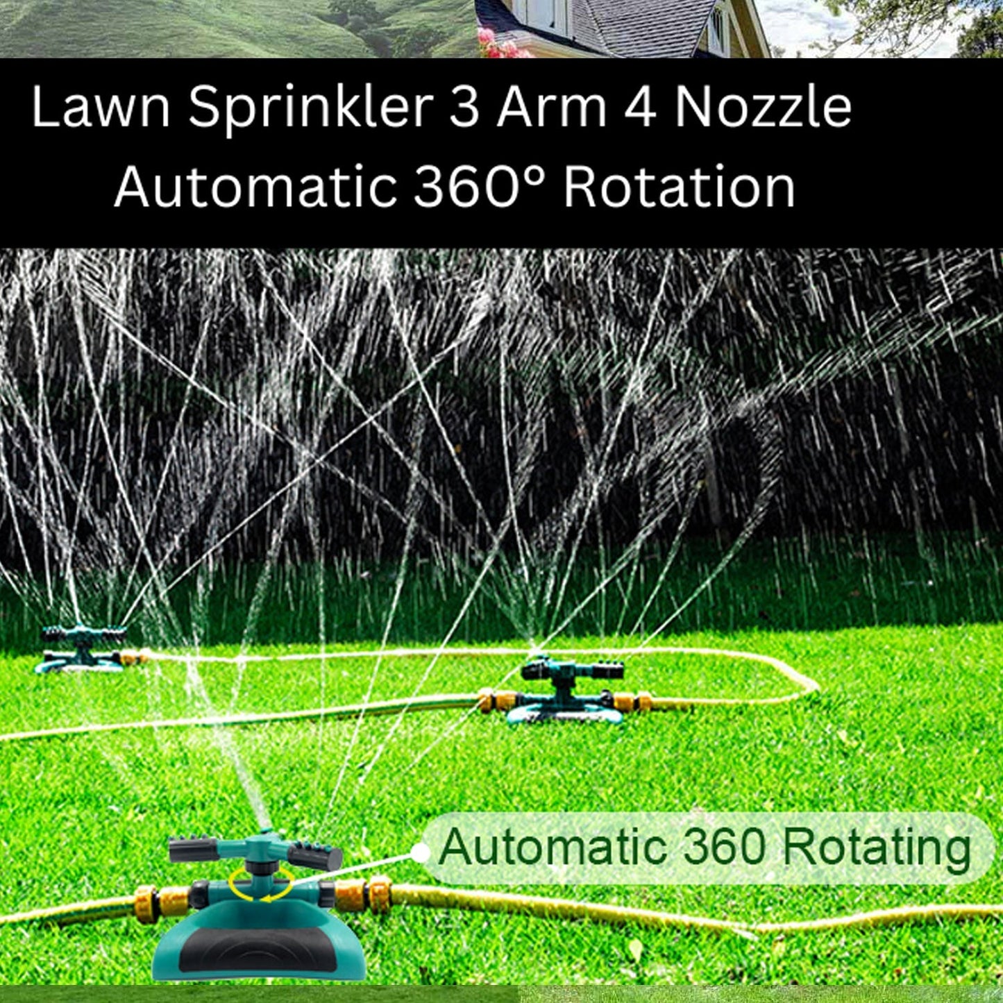 7482  360 Degree 3 Arm Sprinkler for Watering Garden and Lawn Irrigation Yard Water Sprayer JK Trends