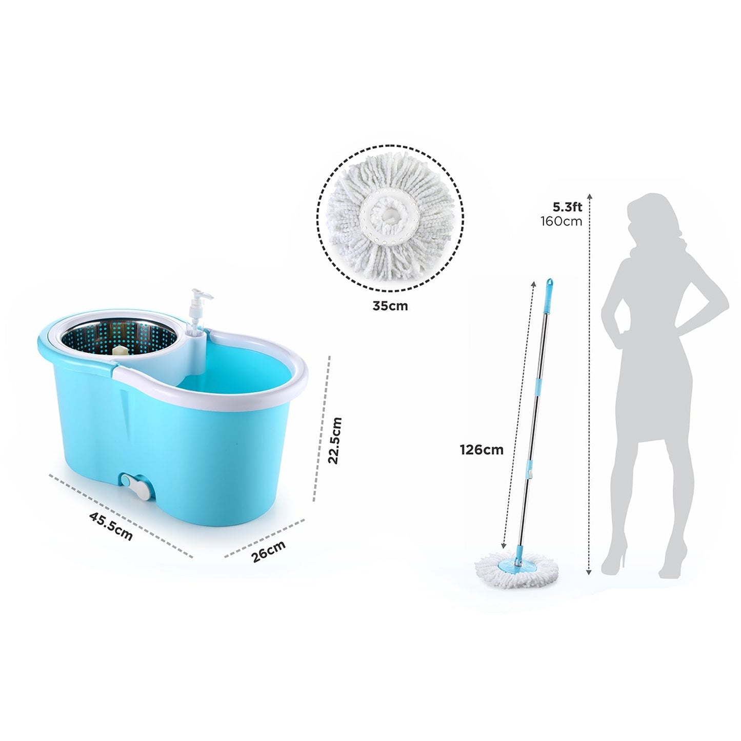 8704 Steel Spinner Bucket Mop 360 Degree Self Spin Wringing with 2 Absorbers for Home and Office Floor Cleaning Mops Set DeoDap