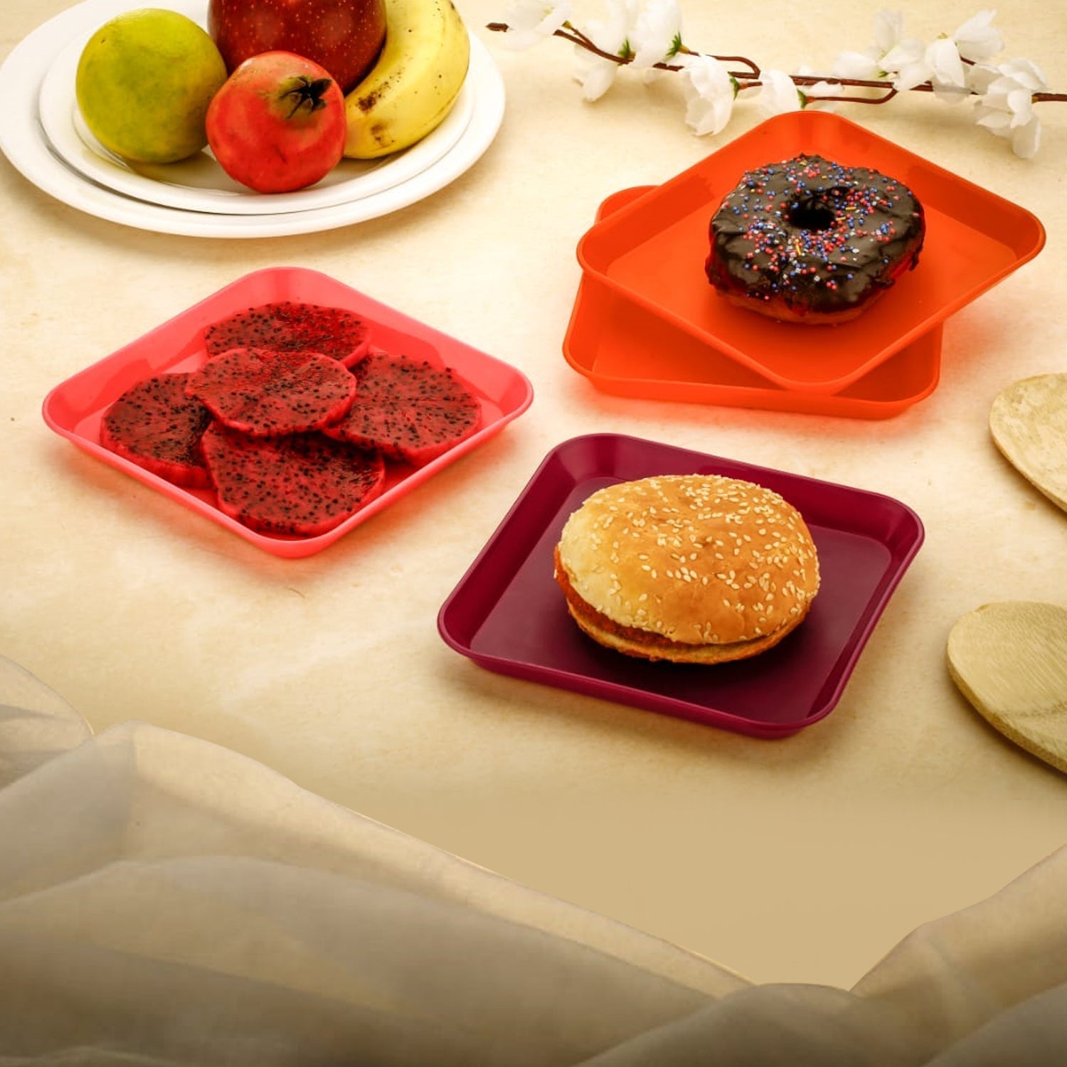 2706 Square Plastic Dinner Plate Set (Set of 6 Pcs) Colorful Snacks / Breakfast Plate DeoDap