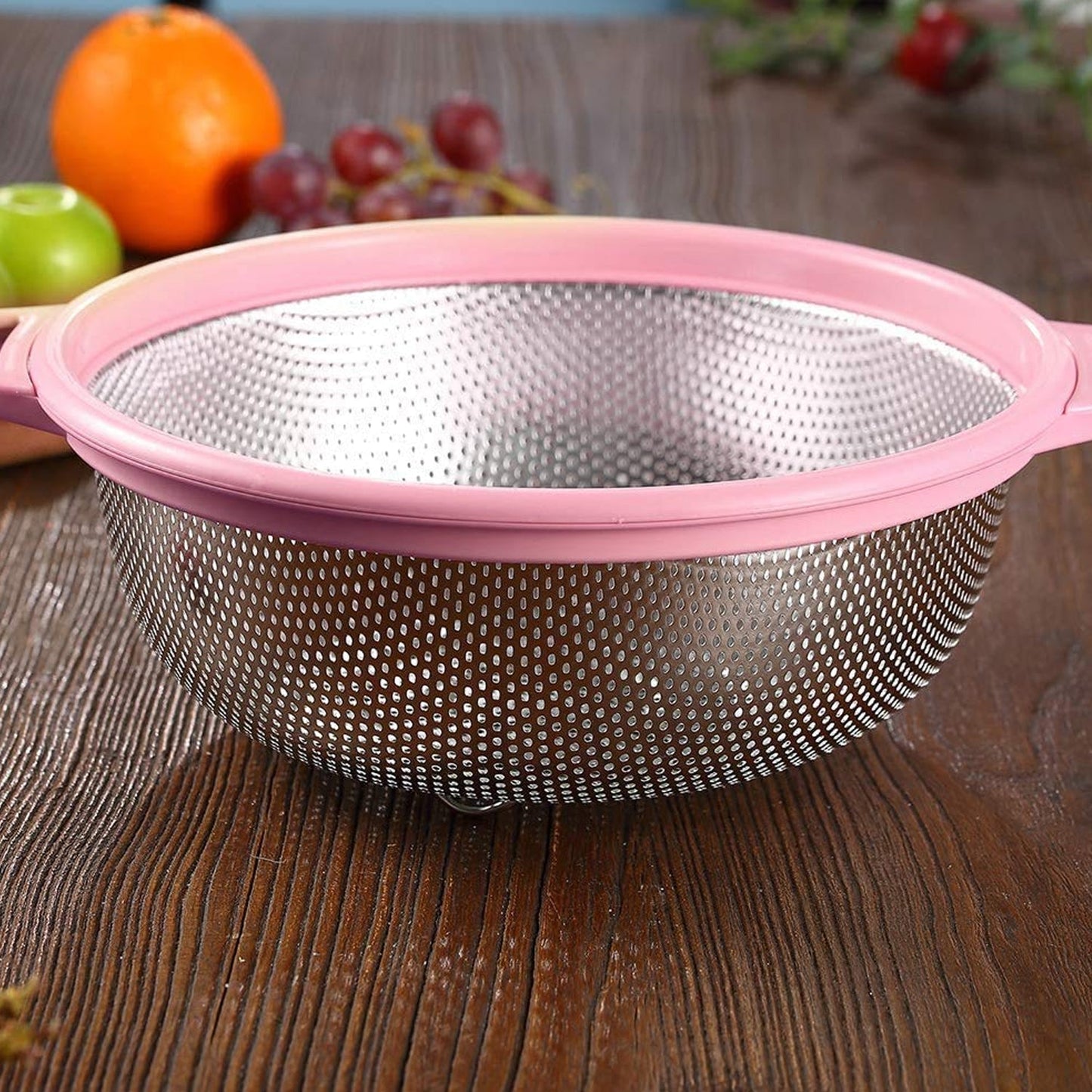 7145 Stainless Steel Colander with Handle, Large Metal Green Strainer for Pasta, Spaghetti, Berry, Veggies, Fruits,  Kitchen Food Colander, Dishwasher Safe DeoDap