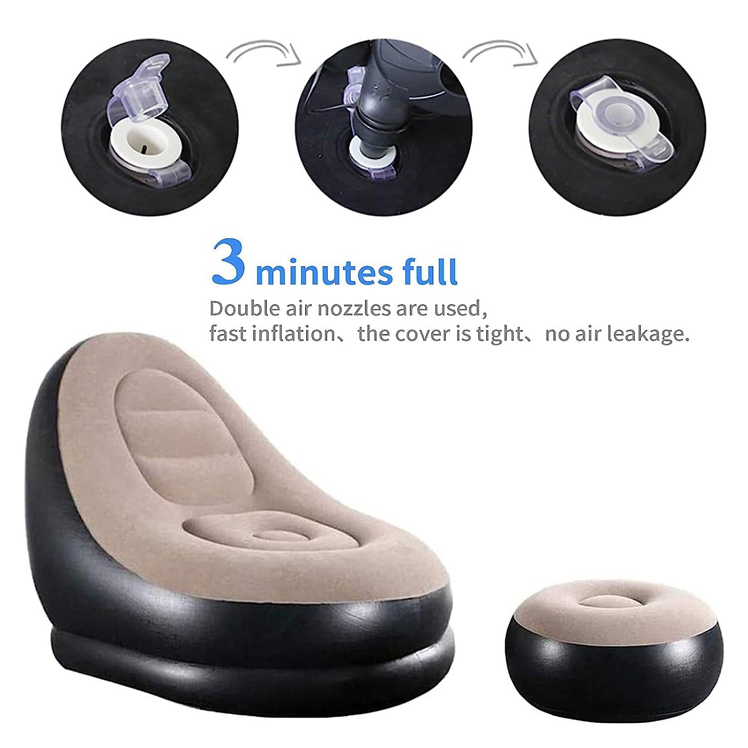 8062 Inflatable Sofa Lounge Chair Ottoman, Blow Up Chaise Lounge Air Sofa, Indoor Flocking Leisure Couch for Home Office Rest, Inflated Recliners Portable Deck Chair for Outdoor Travel Camping Picnic. JK Trends