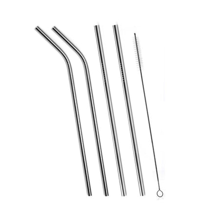 579 Set of 4 Stainless Steel Straws & Brush (2 Straight straws, 2 Bent straws, 1 Brush) JK Trends