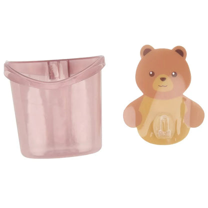 7943 Multipurpose Wall Mount Toothbrush Holder Plastic Stand for Toothpaste, Comb, Brush, Cream, Lotion Kids Bathroom Cup Drain Waterproof Self-Adhesive, Teddy Bear
