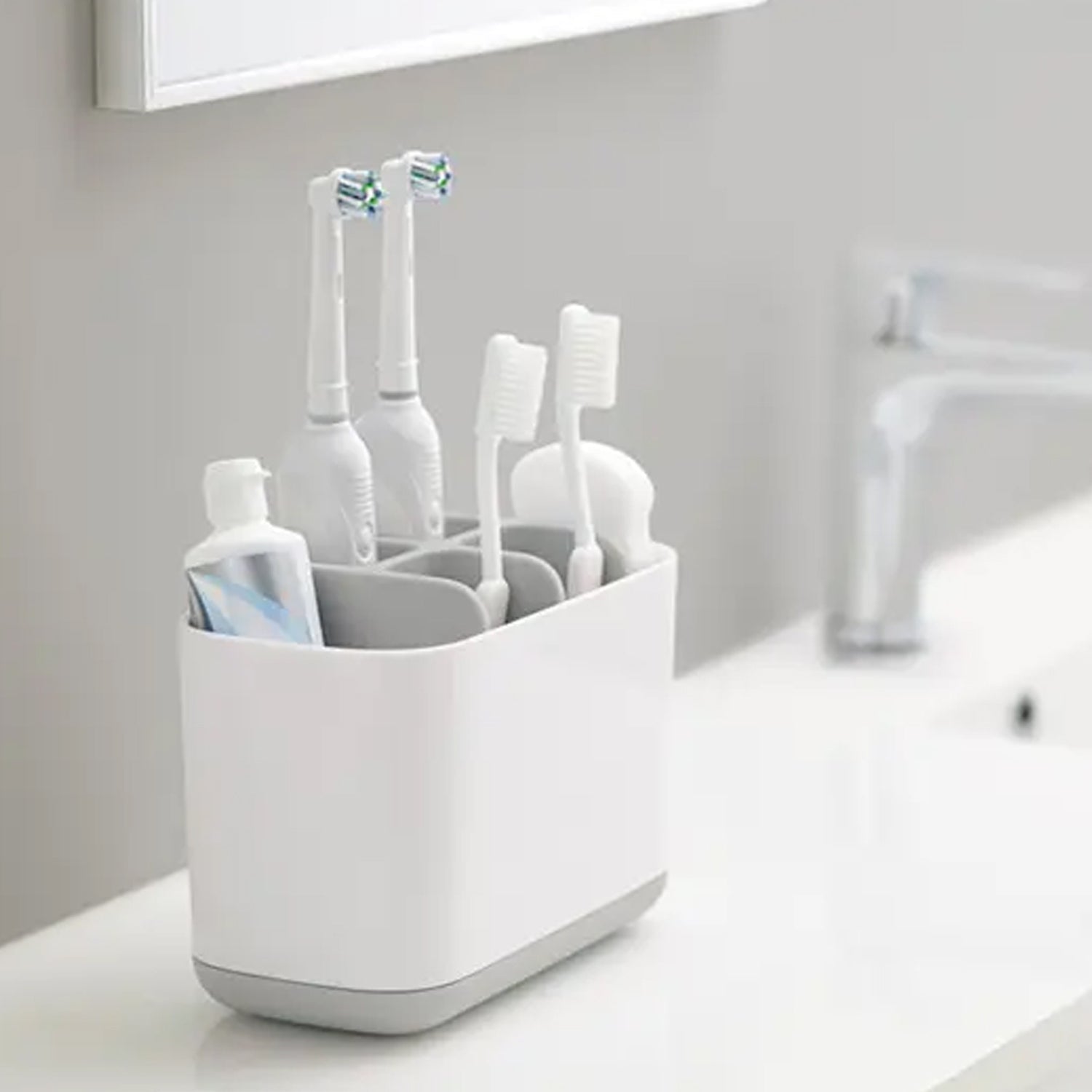 7698 Toothbrush Holder Stand Bathroom Storage Organizer Caddy For Toothpaste, Tongue Cleaner, Toiletry, and Razor Shaving Kit Holder JK Trends