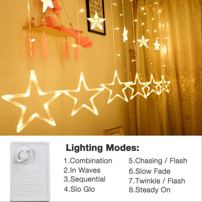 1253 12 Stars Curtain String Lights, Window Curtain Lights with 8 Flashing Modes Decoration for Festivals