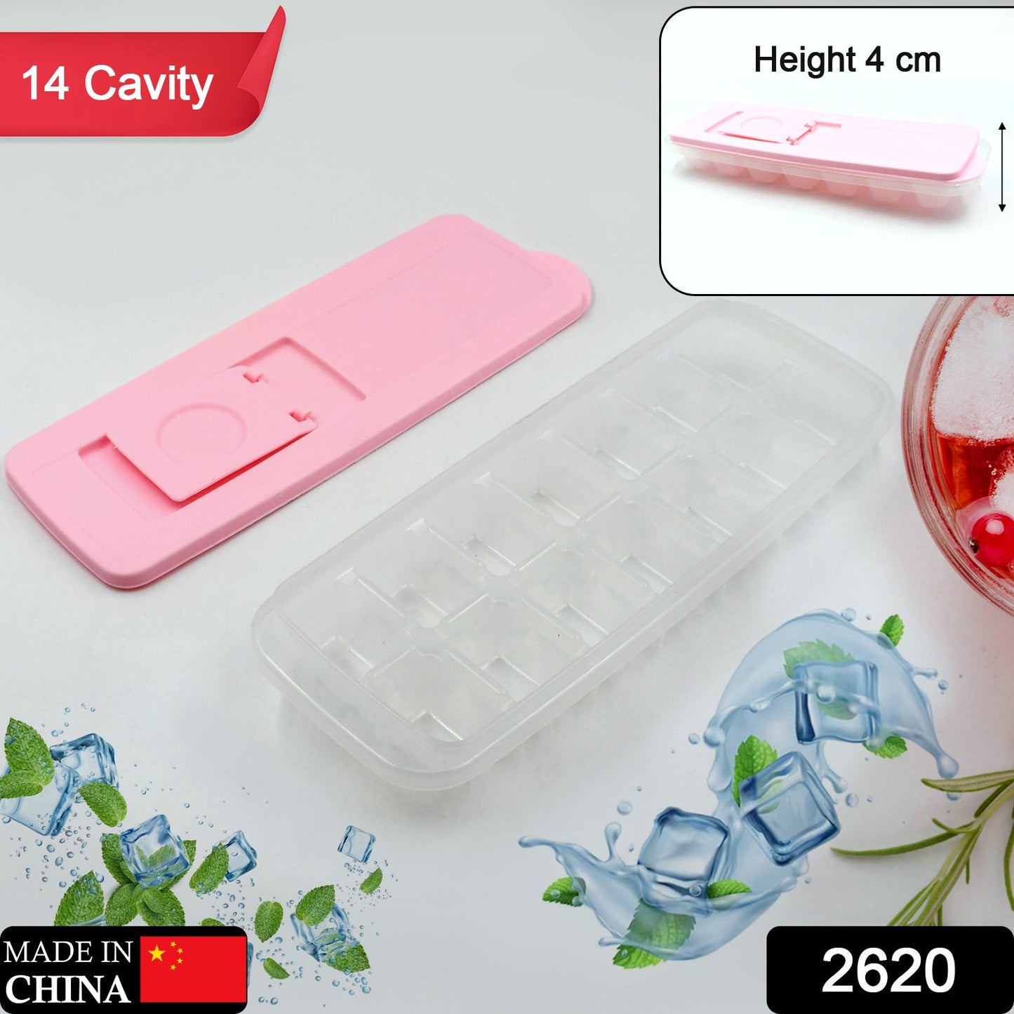 2620  Ice Cube Trays, Ice Tray Food Grade Flexible Silicone Ice Cube Tray Molds with Lids, Easy Release Ice Trays Make 14 Ice Cube, Stackable Dishwasher Safe