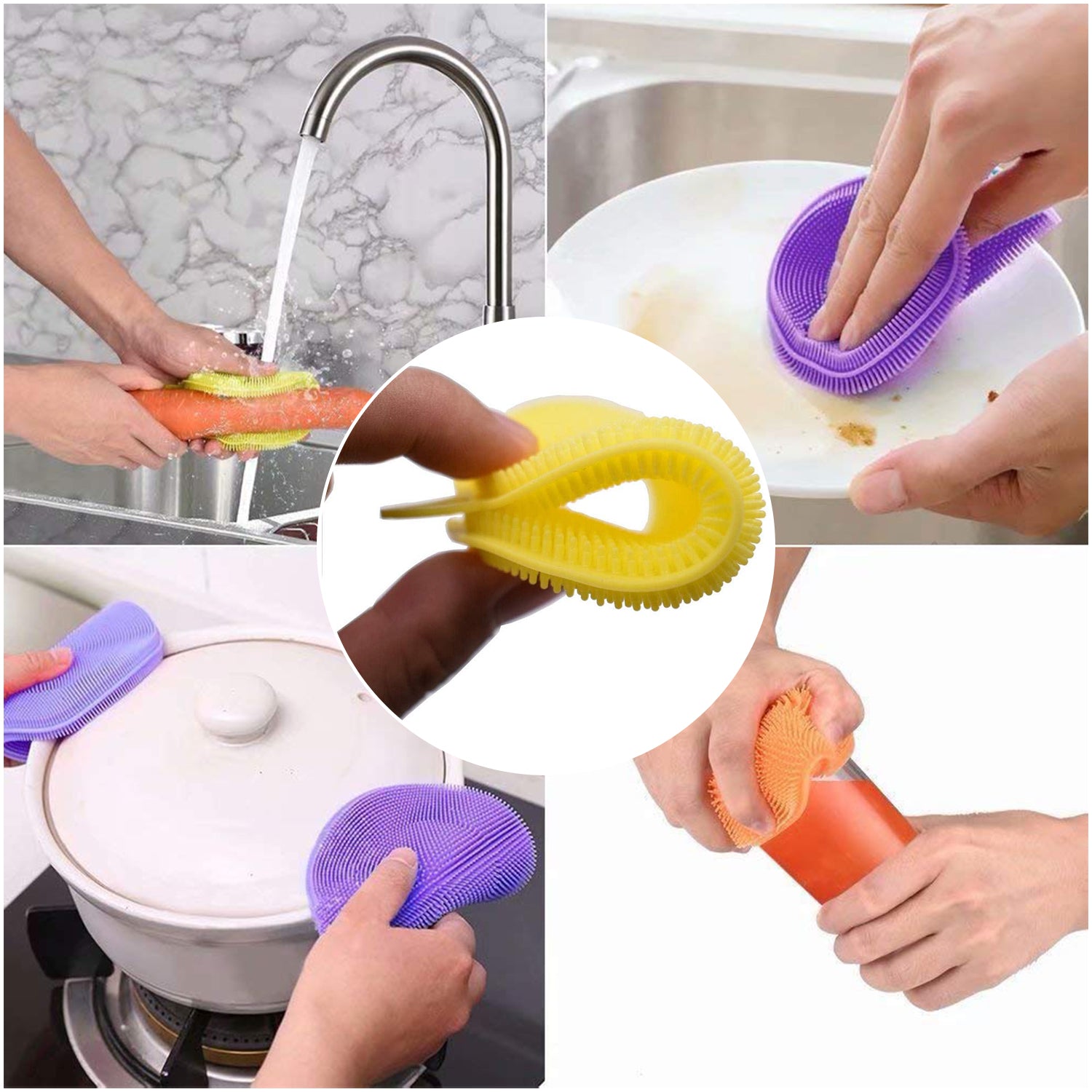 1344A Cleaning Supplies Sponges Silicone Scrubber for Kitchen Non Stick Dishwashing & Baby Care Sponge Brush Household Health Tool( Pack of 5pc). JK Trends