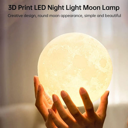 6263A Moon Lamp3D Printing LED Night Light Moon Light with Stand, Warm & Cool, USB Rechargeable for Kid Lover Birthday Day Gift