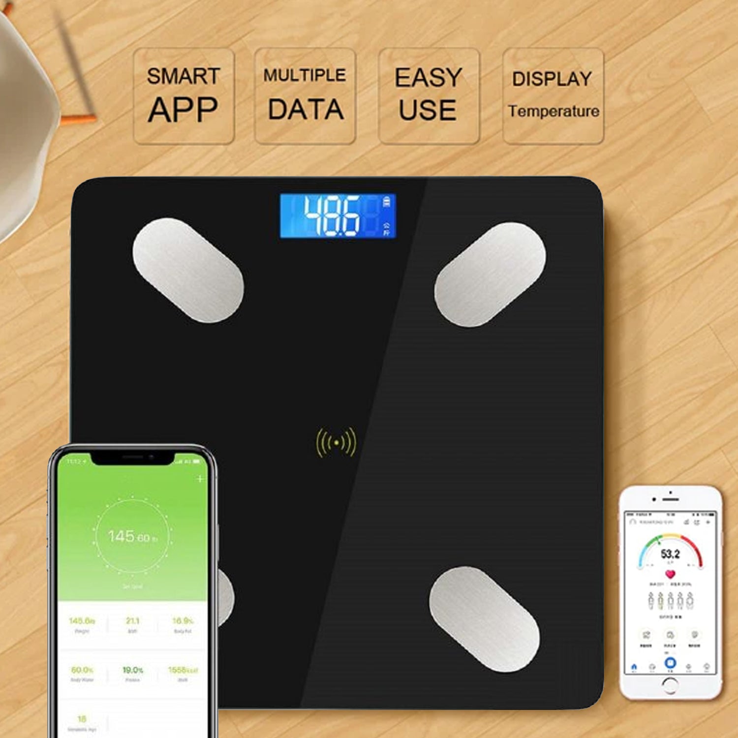 6327 Bluetooth Body Fat Scale Digital Smart Body Weight Scale iOS and Android App to Manage Body Weight, Body Fat, Water, Muscle Mass, BMI, BMR, Bone Mass and Visceral Fat with BMI Scale DeoDap