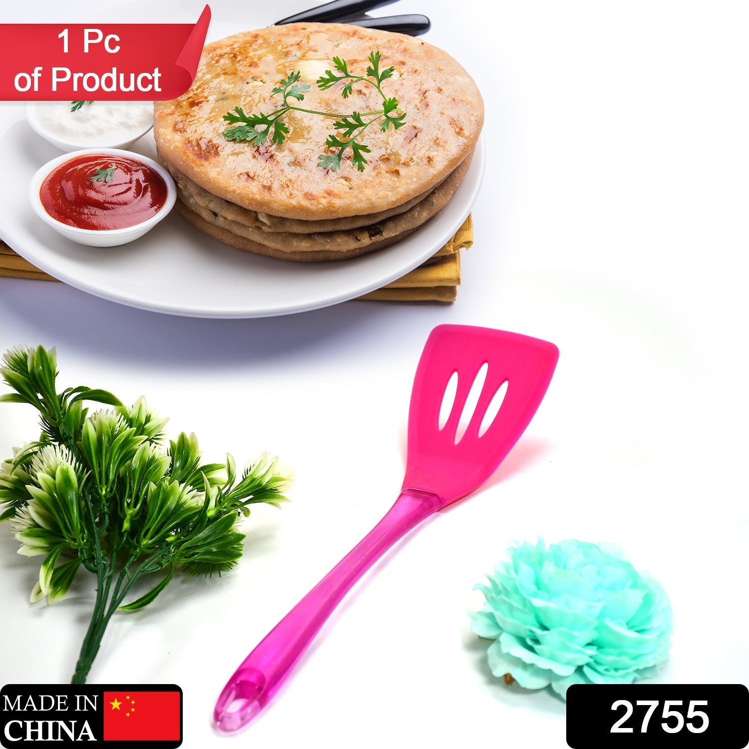 2755 KITCHEN TURNER HEAT RESISTANT SILICONE NON-STICK SILICONE TURNER GRIP WITH LONG HANDLE COOKING TURNER DeoDap