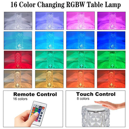 6604 Crystal Touch Night Light (16 Colors) - Rose Diamond Table Lamp with Remote Control, USB Table Lamp, Romantic Date Lighting Decor for Festival, Bedroom, Dining Room