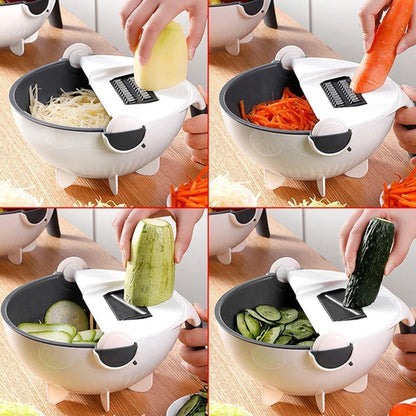 2187B Premium Portable 7 in 1 Multifunction Magic Rotate Vegetable Cutter/Chopper/Slicer/Shredder with Drain Basket with various Dicing Blades DeoDap