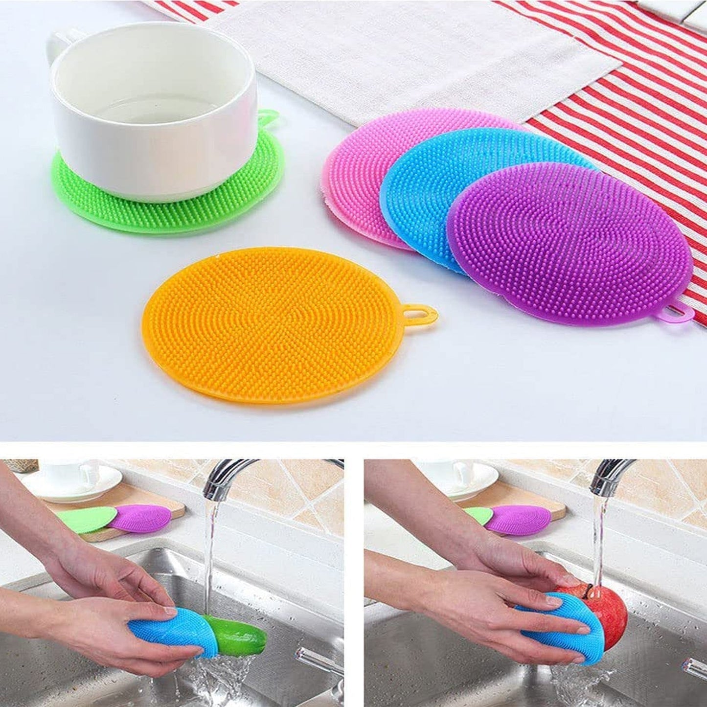 1344A Cleaning Supplies Sponges Silicone Scrubber for Kitchen Non Stick Dishwashing & Baby Care Sponge Brush Household Health Tool( Pack of 5pc). JK Trends