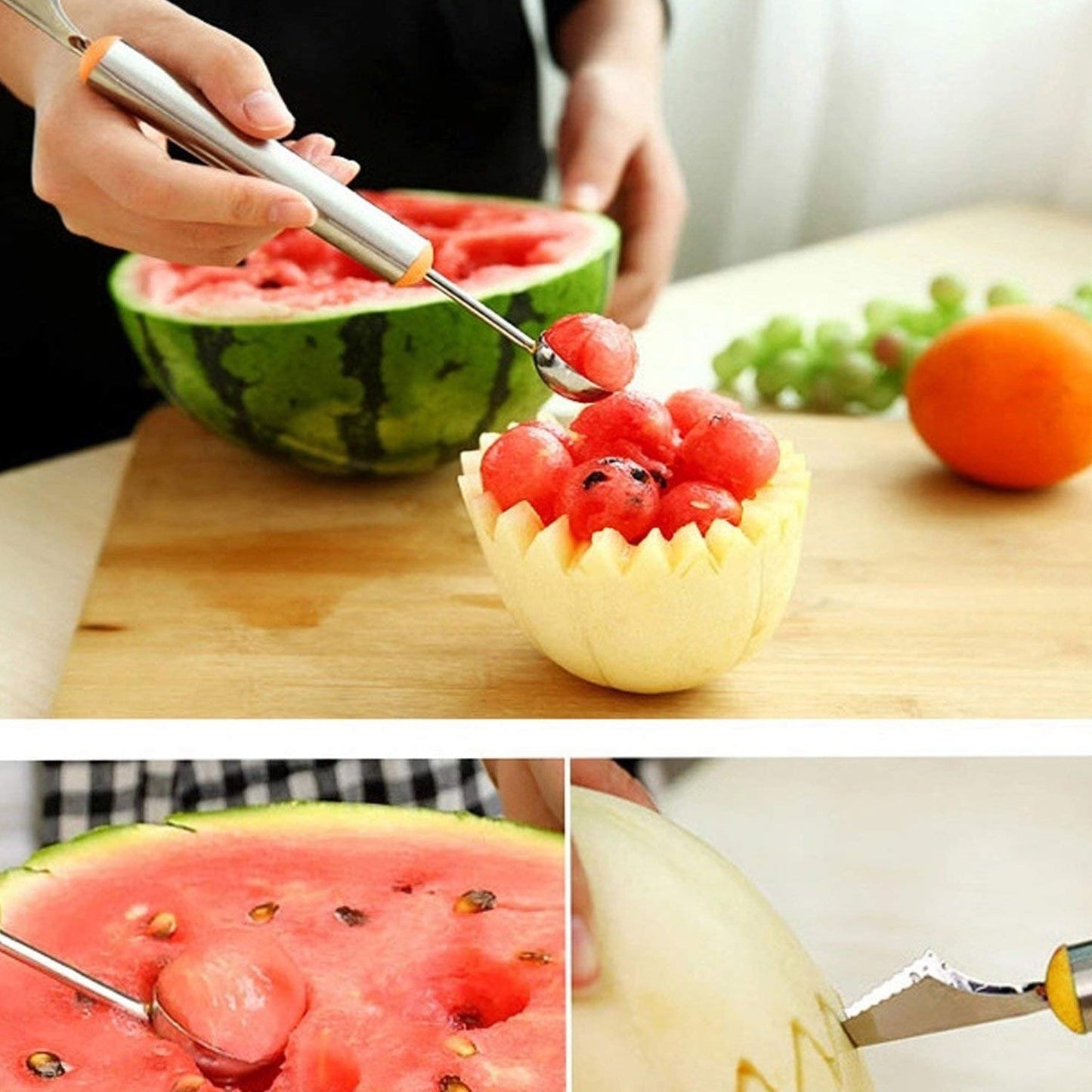 5335 Multifunctional 2 in 1 Melon Baller - Stainless Steel Dig Scoop with Fruit Carving Knife. JK Trends