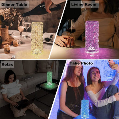 6604 Crystal Touch Night Light (16 Colors) - Rose Diamond Table Lamp with Remote Control, USB Table Lamp, Romantic Date Lighting Decor for Festival, Bedroom, Dining Room DeoDap