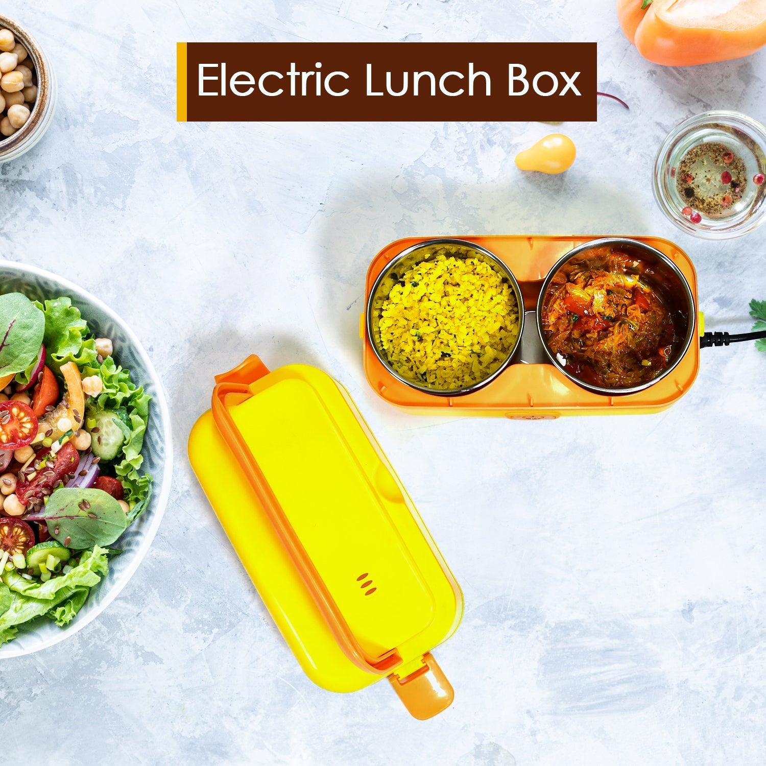 2963 1Layer Electric Lunch Box for Office, Portable Lunch Warmer with Removable 2 Stainless Steel Container. DeoDap