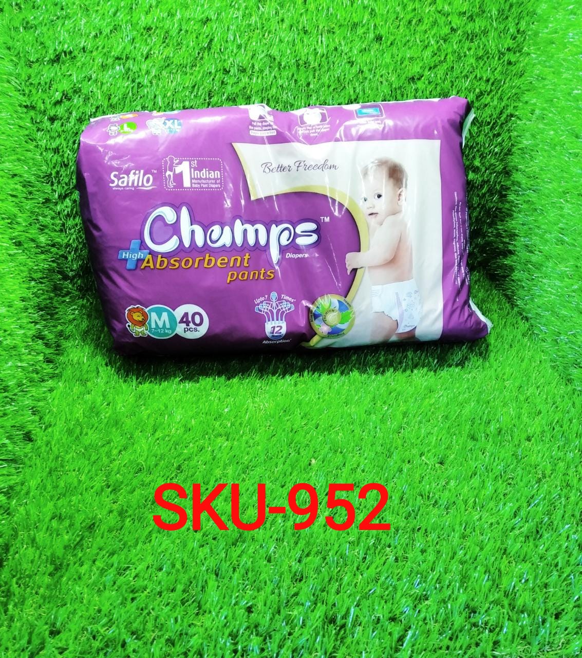 952 Premium Champs High Absorbent Pant Style Diaper Medium Size, 40 Pieces (952_Medium_40) Champs