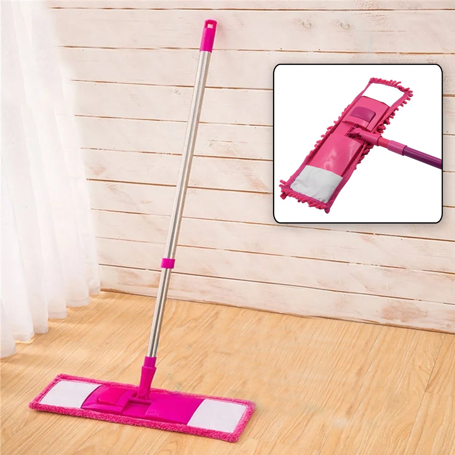 7734 Wet and Dry Cleaning Flat Microfiber Floor Cleaning Mop  Steel Rod Long Handle Dry Mop microfiber mop refill (No include Extra Refill 123cmx47cm)