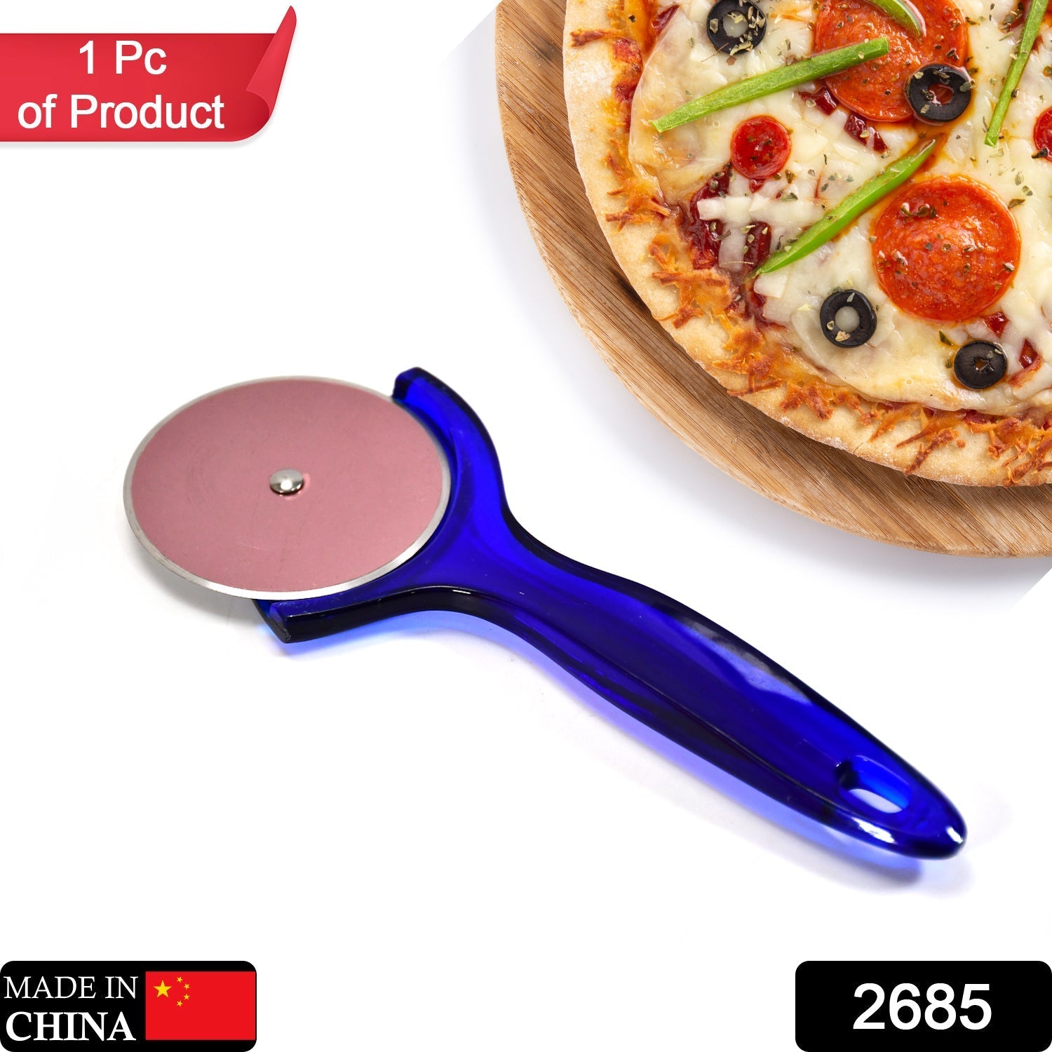 2685 Pizza and Pastry Stainless Steel Multipurpose Roll C Wheel Across Cutter with Handle for Home, Kitchen, Restaurant DeoDap