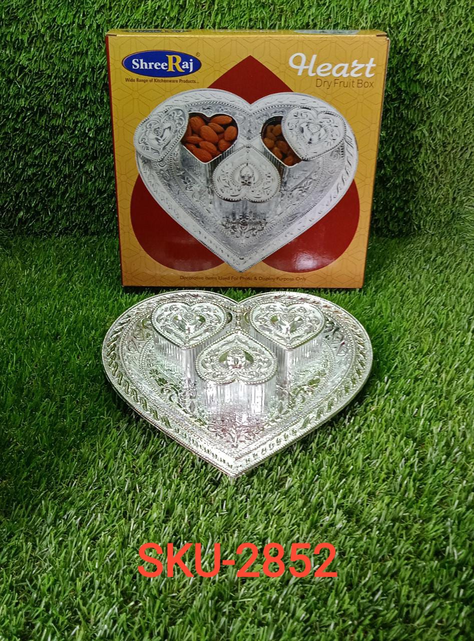 2852 Heart Multipurpose Tray 3 Container Elegant Royal Design Plastic for Dry Fruit Chocolate Mouth Freshener Box DeoDap