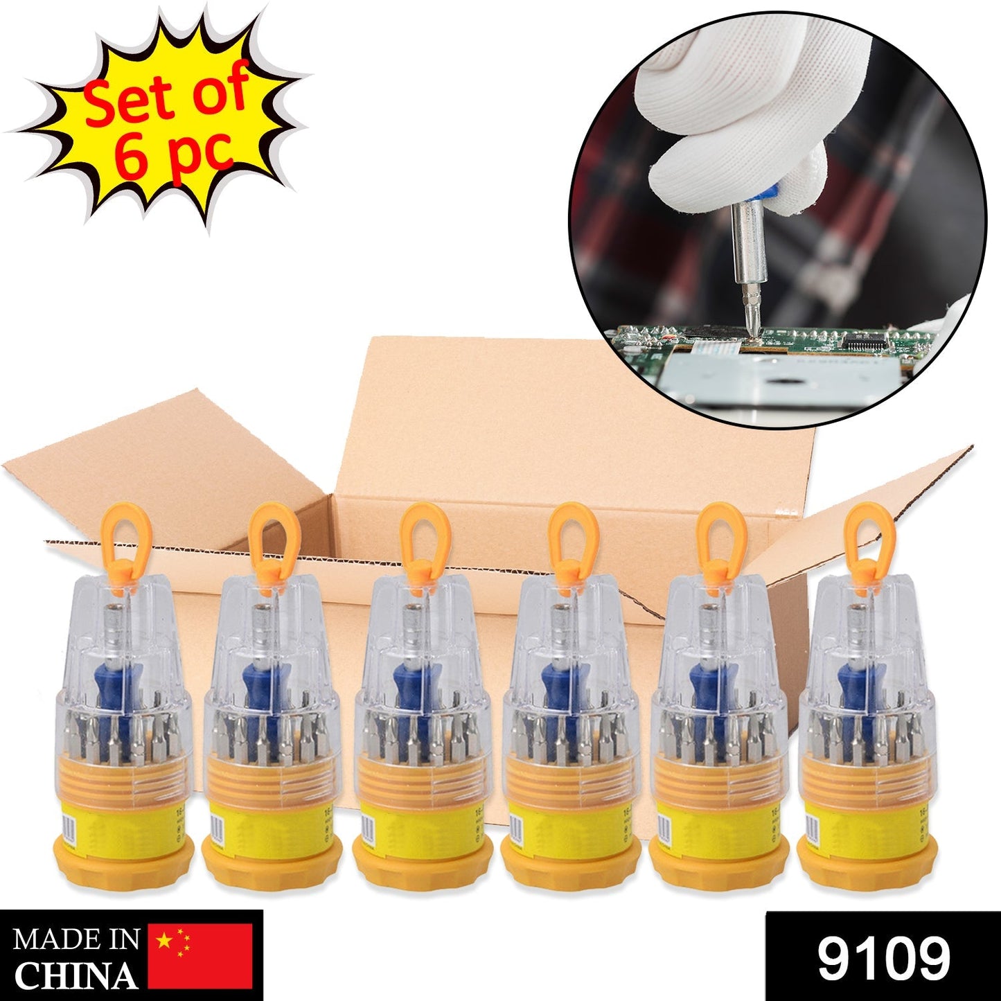 9109 (Set of 6pc) Screwdriver Set, Steel 16 in 1 with 15 Screwdriver Bits, Professional Magnetic Driver Set DeoDap
