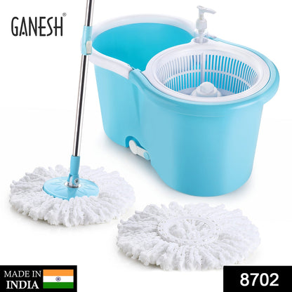 8702 Plastic Spinner Bucket Mop 360 Degree Self Spin Wringing with 2 Absorbers for Home and Office Floor Cleaning Mops Set DeoDap