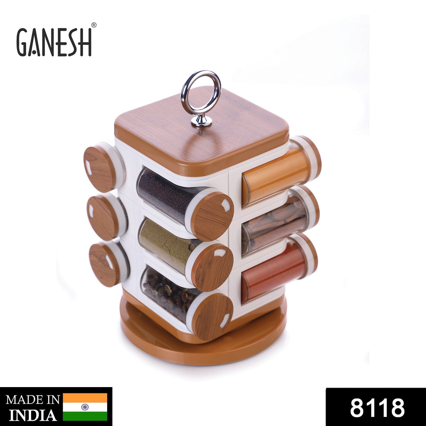 8118 Ganesh 12-Jar Revolving Spice Rack Masala Box DeoDap