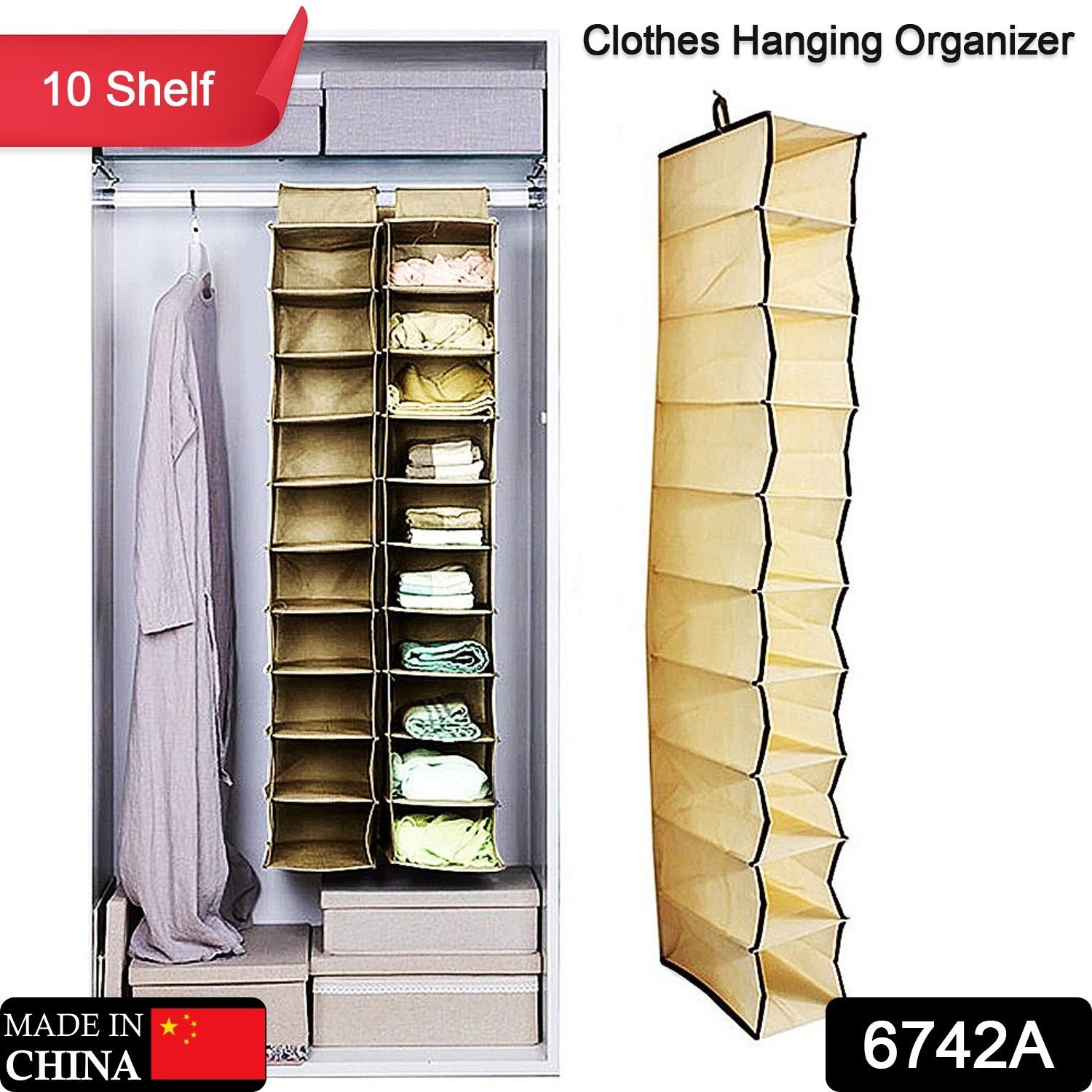6742A 10 Tier Multipurpose Storage Rack, Foldable, Collapsible Fabric Wardrobe Organiser for Clothes JK Trends