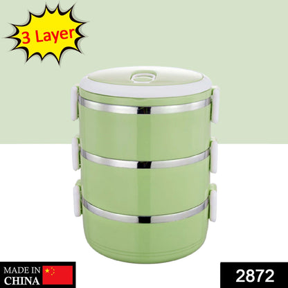 2872 Multi Layer Stainless Steel Hot Lunch Box (3 Layer) DeoDap