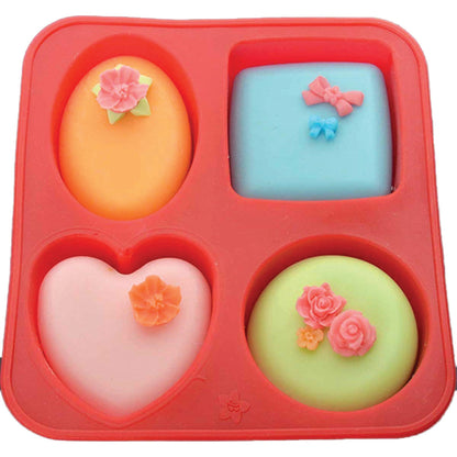 0773 Silicone Circle, Square, Oval and Heart Shape Soap And Mini Cake Making Mould DeoDap