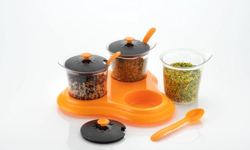 609 Multipurpose Dining Set Jar and tray holder, Chutneys/Pickles/Spices Jar - 3pc JK Trends