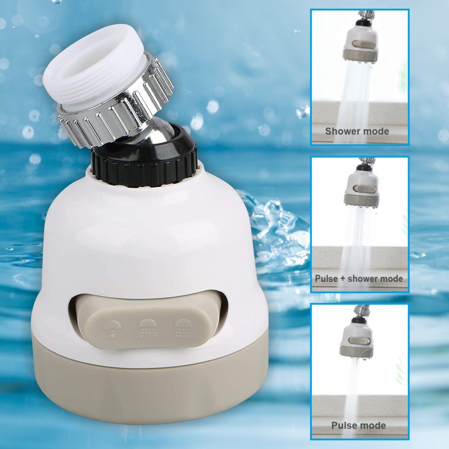 1589 Rotatable Splash Proof 3 Modes Water Saving Nozzle Filter Faucet Sprayer DeoDap