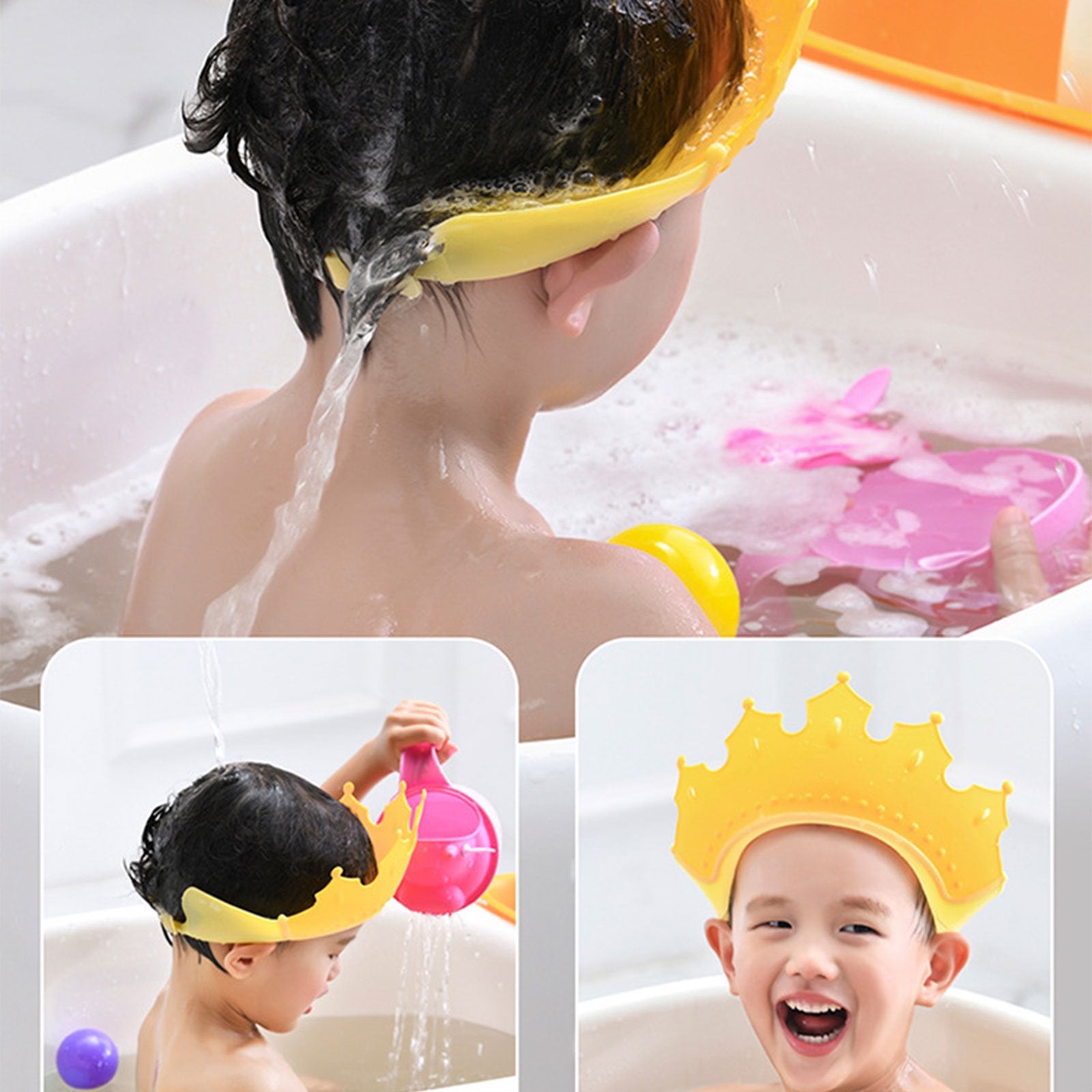 6440 Crown Baby Shower Cap Adjustable Crown Baby Child Protection, Eye Protection, Ear Protection, Adjustable Swim Cap, Waterproof and Adjustable for Kids and Babies JK Trends