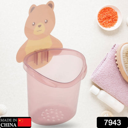 7943 Multipurpose Wall Mount Toothbrush Holder Plastic Stand for Toothpaste, Comb, Brush, Cream, Lotion Kids Bathroom Cup Drain Waterproof Self-Adhesive, Teddy Bear
