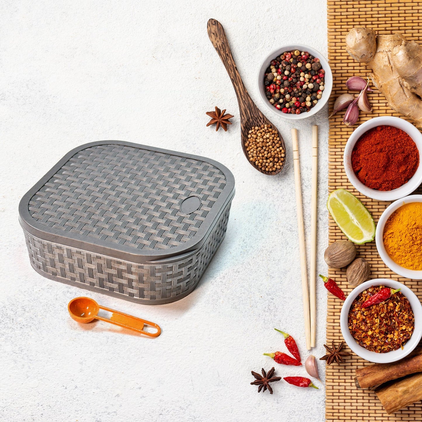 2032H Masala Box for Keeping Spices, Spice Box for Kitchen, Masala Container, Plastic Wooden Style, 7 Sections (Multi Color). DeoDap