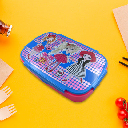 5983 Cartoon Printed Plastic Lunch Box With Inside Small Box & Spoon for Kids, Air Tight Lunch Tiffin Box for Girls Boys, Food Container, Specially Designed for School Going Boys and Girls
