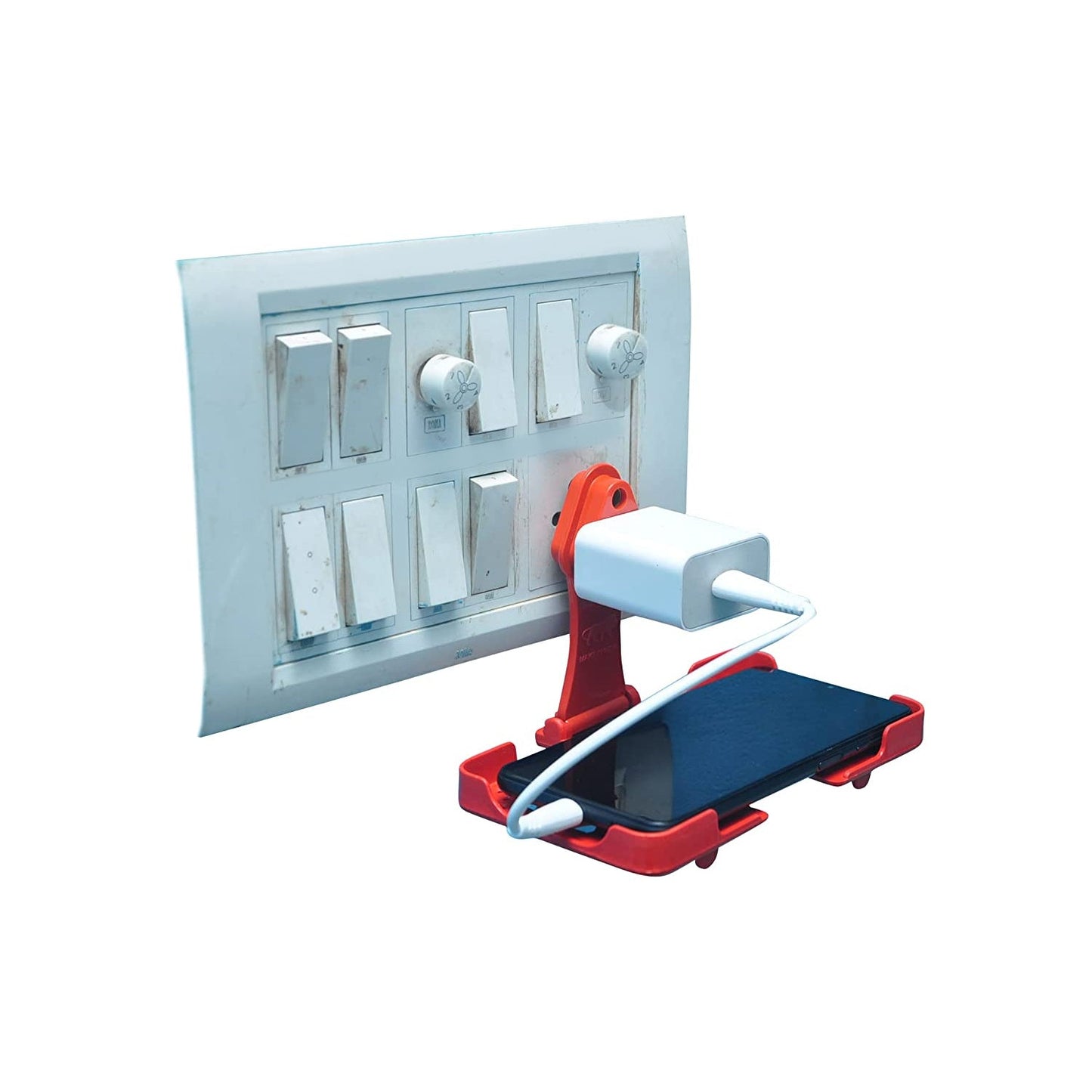 6496 Multi-Purpose Wall Holder Stand for Charging Mobile Just Fit in Socket and Hang (Red) DeoDap