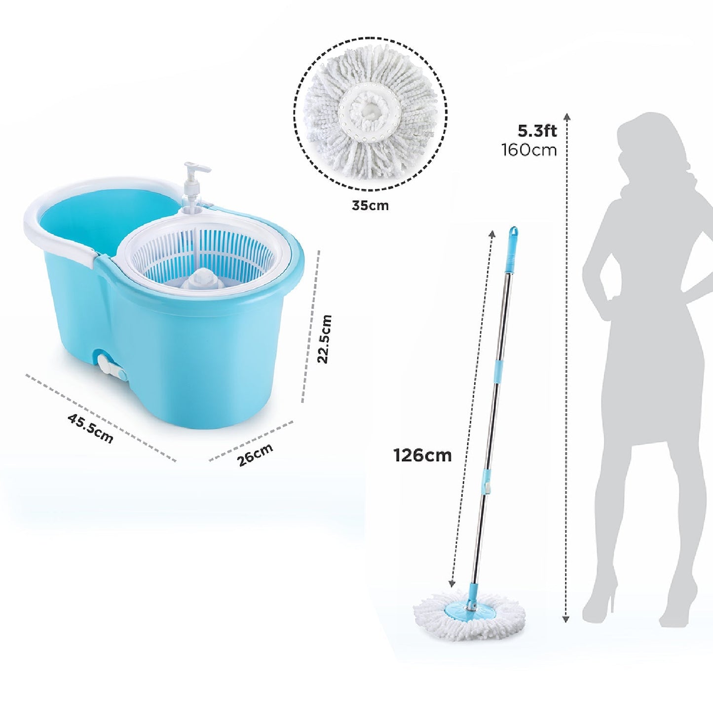8702 Plastic Spinner Bucket Mop 360 Degree Self Spin Wringing with 2 Absorbers for Home and Office Floor Cleaning Mops Set DeoDap