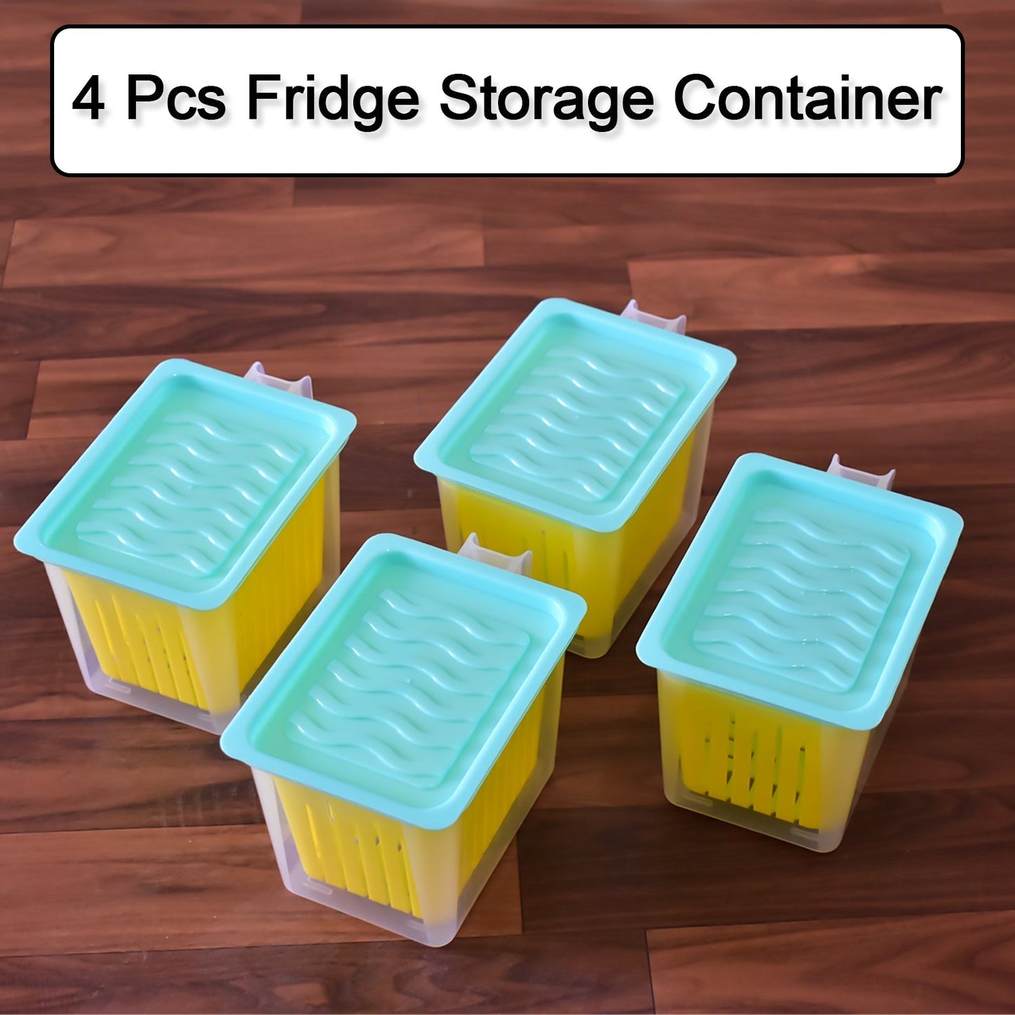 2836 Fridge Storage Containers with Handle Plastic Storage Container for Kitchen(4 Pcs Set) DeoDap